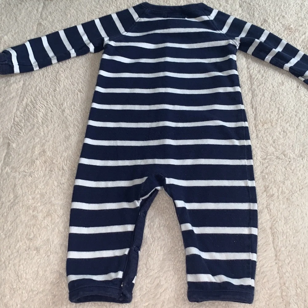 Ralph Lauren 6M Navy Blue & White Stripe Romper EUC Coverall